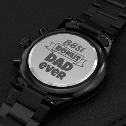 Best Bonus Dad - Black Chronograph Watch Engraving Chronograph Watch
