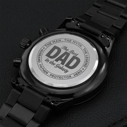 Customized Fathers Day Gift For Dad Black Chronograph Watch Engraving Chronograph Watch