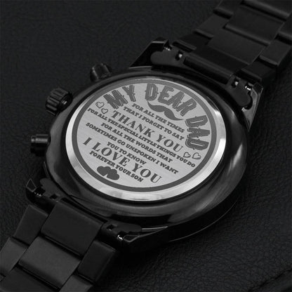 Engraved Design Black Chronograph Watch Gift For Dad Engraving Chronograph Watch