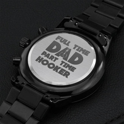 Engraved Design Black Chronograph Watch For Full Time Day And Part Time Hooker Engraving Chronograph Watch
