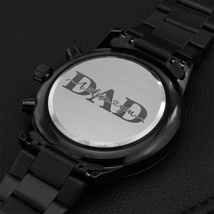 Engraved Watch Gift For Dad Father’s Day Gift For Daddy Birthday Gift For Dad Engraved Watch For Him Father Gift From Daughter And Son Dad I Love You Engraving Chronograph Watch