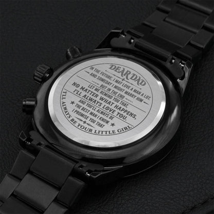 Engraved Design Black Chronograph Watch Fathers Day Gift From Daughter Engraving Chronograph Watch