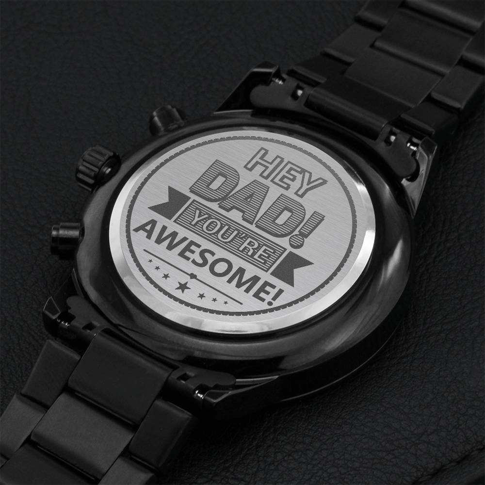 Dad-you're Awesome Engraved Black Chronograph Watch Engraving Chronograph Watch