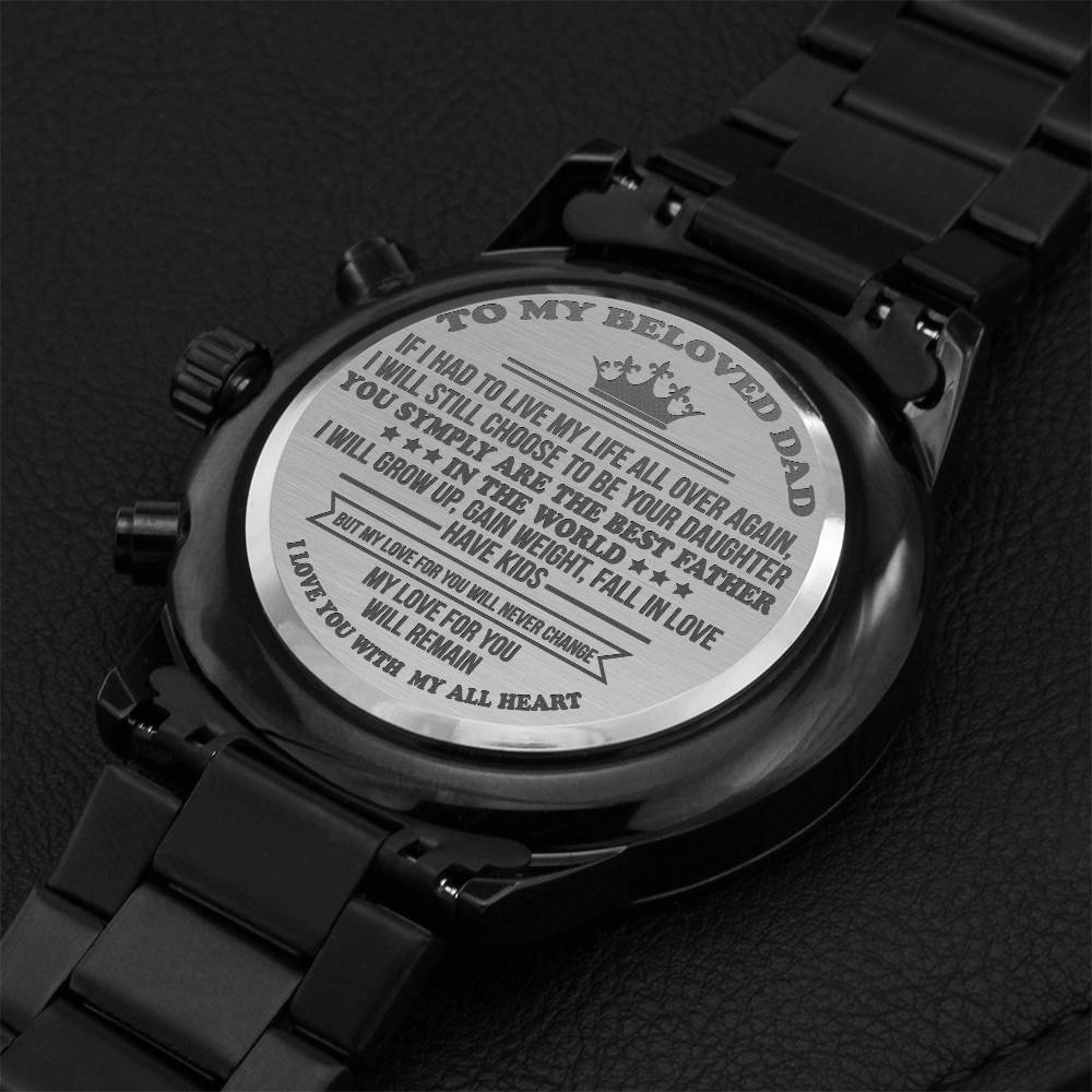 Gift For Dad- Customized Black Chronograph Watch Engraving Chronograph Watch