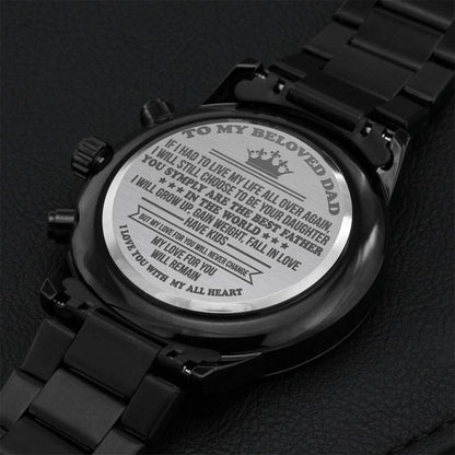 Gift For Dad- Customized Black Chronograph Watch Engraving Chronograph Watch