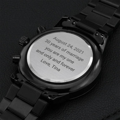 Custom Engraved Black Metallic Watch Ch Engraving Chronograph Watch