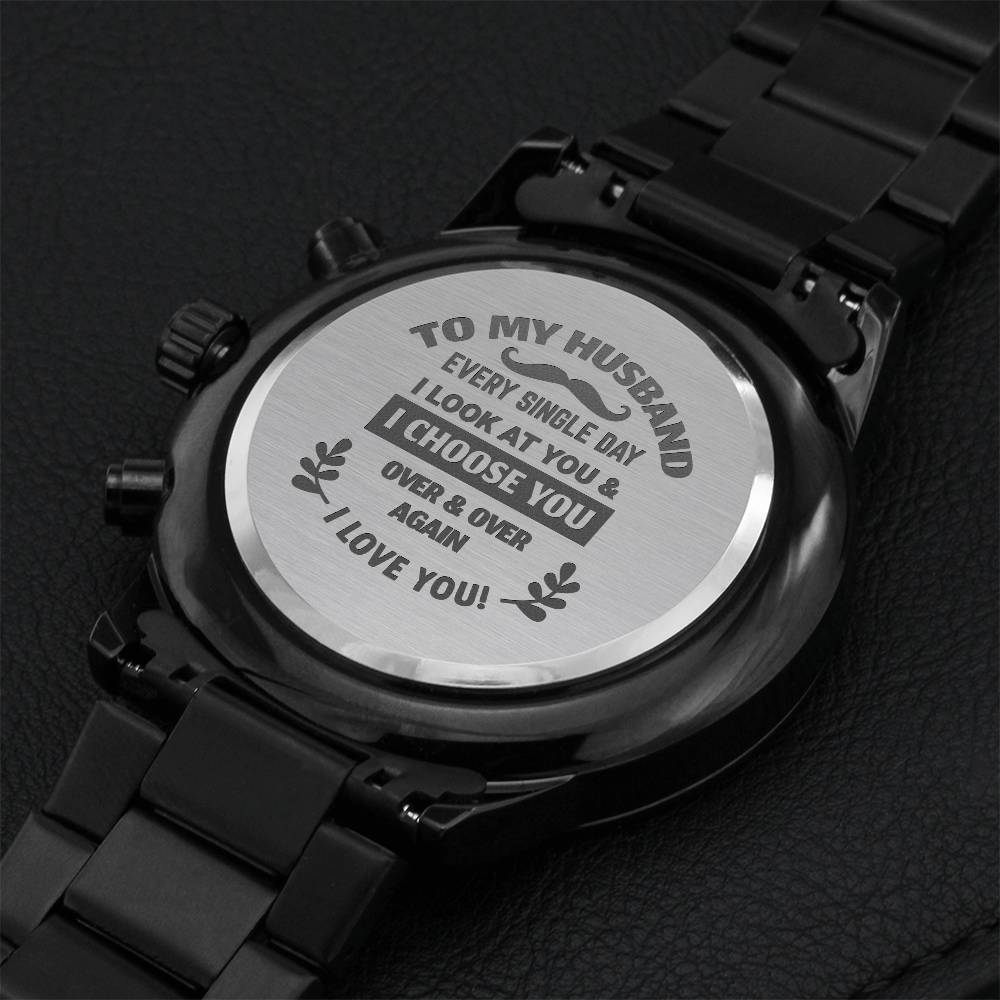 Dad's Day Special Gift Black Chronograph Watch Engraving Chronograph Watch