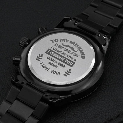 Dad's Day Special Gift Black Chronograph Watch Engraving Chronograph Watch
