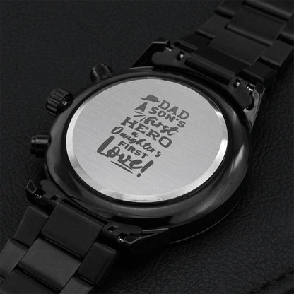 Dad A Son's First Hero Black Chronograph Watch Engraving Chronograph Watch