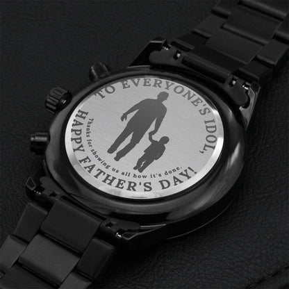 Father's Day Gift To Everyone's Idol Happy Father's Day Black Watch Engraving Chronograph Watch