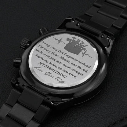 Carpenter Husband Stainless Steel Watch With Personal Engraving Love Message. Engraving Chronograph Watch