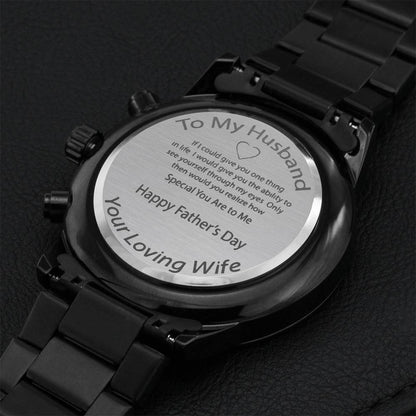A Gift For Father's Day From Wife-black Chronograph Watch Engraving Chronograph Watch