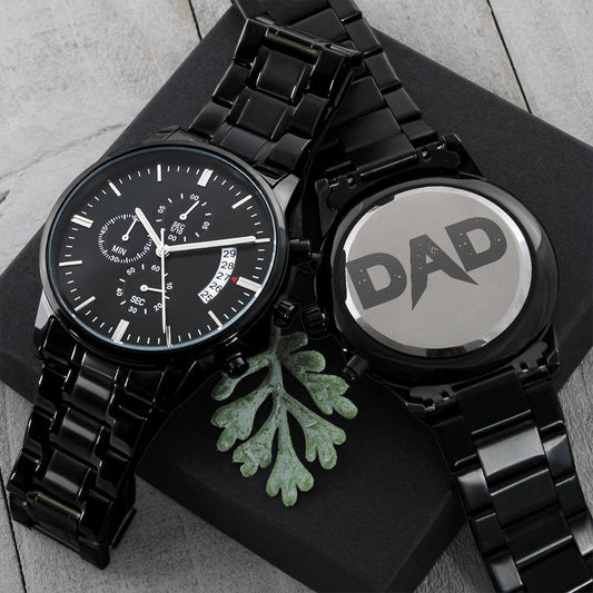 Engraved Design Black Chronograph Watch For Dad Engraving Chronograph Watch