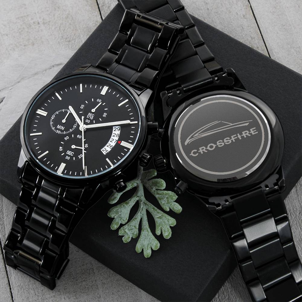 Chrysler Crossfire Coupe Lovers Engraved Emblem Black Chronograph Watch For Crossfire Lovers Engraving Chronograph Watch