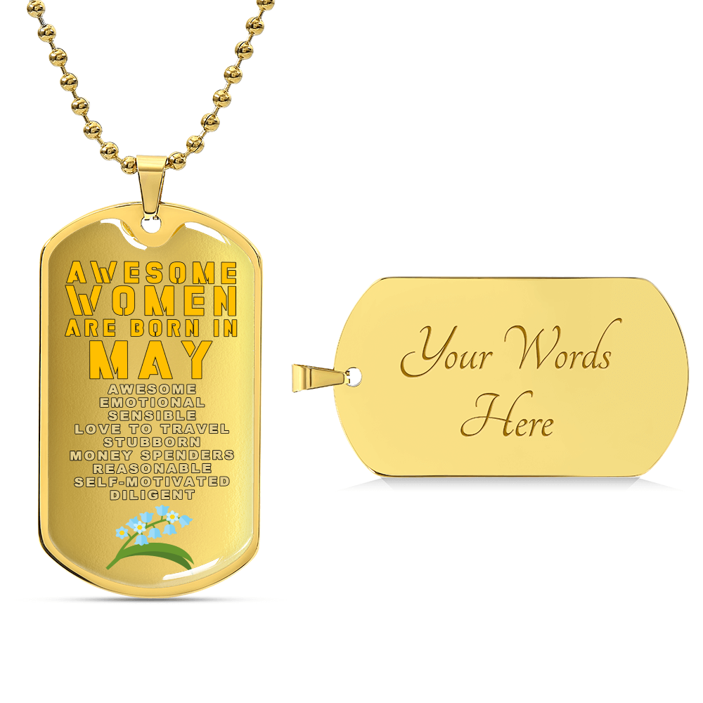 Awesome Women Are Born In May Luxury Necklace With Dog Tag Gold - Army Tag Necklace, Dog Tag Necklace