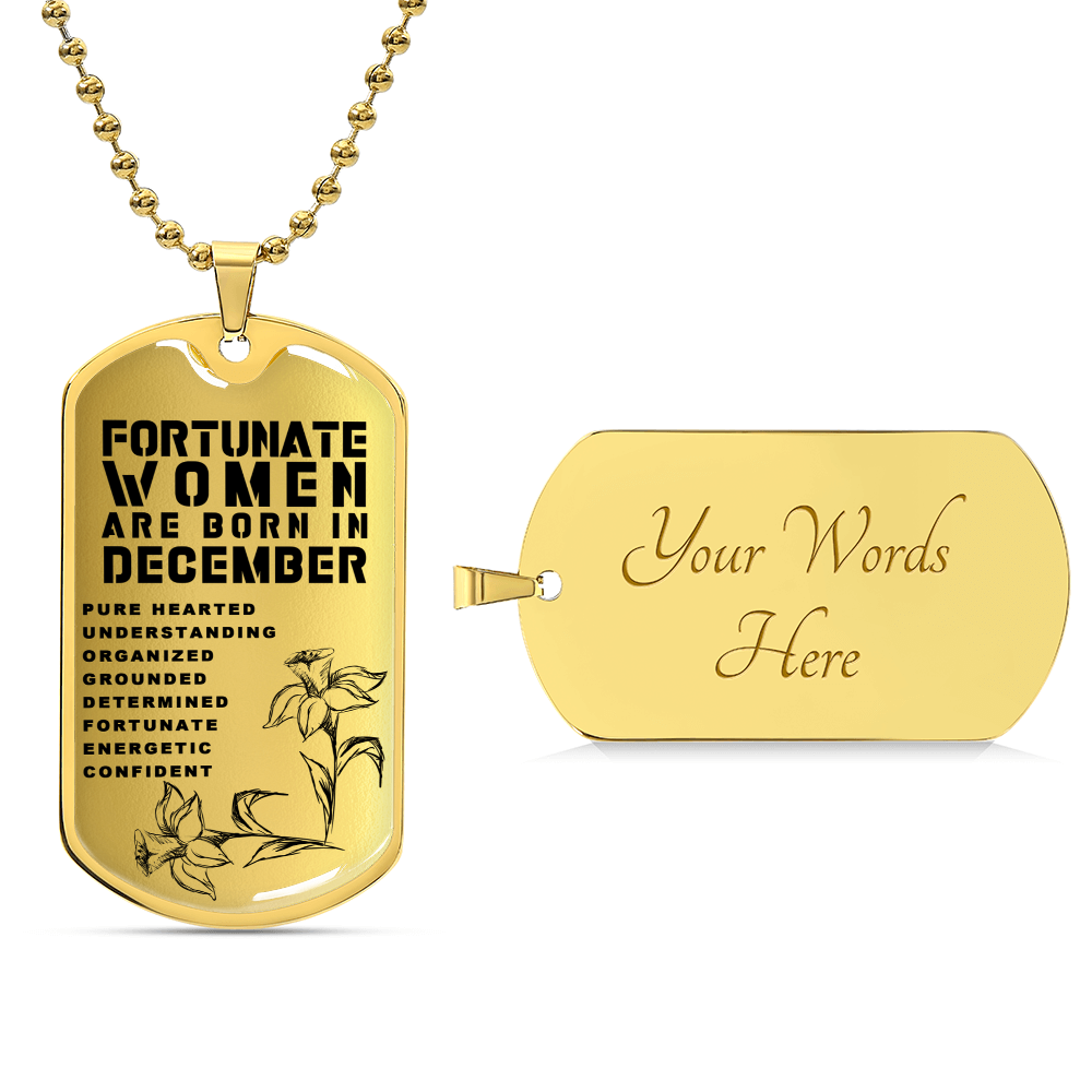Fortunate Women Are Born In December Luxury Necklace With Dog Tag Gold - Army Tag Necklace, Dog Tag Necklace