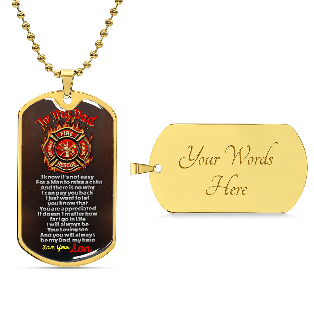 Firefighter Dad Necklace - Firefighter Gift - Gift For Dad - Gift For Father - Gift From Son - Father Son Gift - Firefighter - Army Tag Necklace, Dog Tag Necklace
