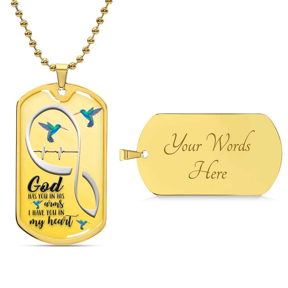 Christian, Forever In My Heart, Sympathy Gift, Grief Gift, God Has You In His Arms I Have You In My Heart, Memorial Necklace - Army Tag Necklace, Dog Tag Necklace
