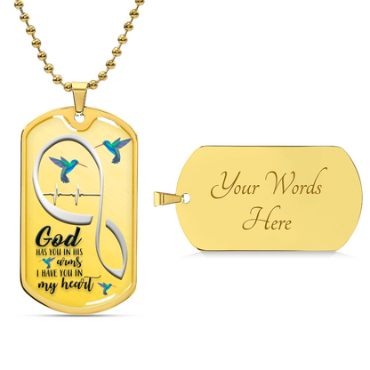 Christian, Forever In My Heart, Sympathy Gift, Grief Gift, God Has You In His Arms I Have You In My Heart, Memorial Necklace - Army Tag Necklace, Dog Tag Necklace