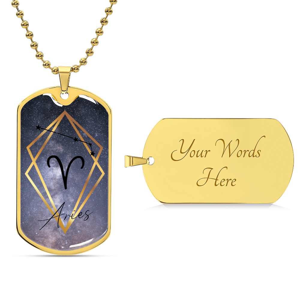 Aries Galaxy Dog Tag Personalized Necklace - Army Tag Necklace, Dog Tag Necklace