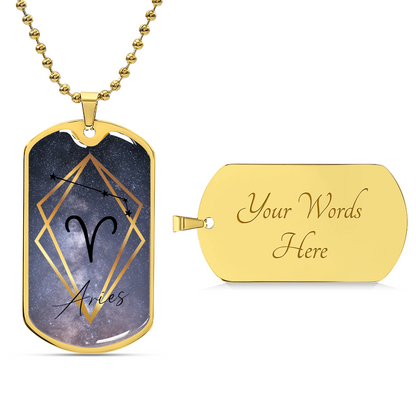 Aries Galaxy Dog Tag Personalized Necklace - Army Tag Necklace, Dog Tag Necklace