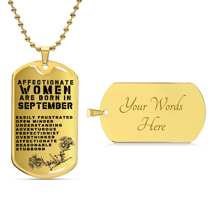 Affectionate Women Are Born In September Luxury Necklace With Dog Tag Gold - Army Tag Necklace, Dog Tag Necklace