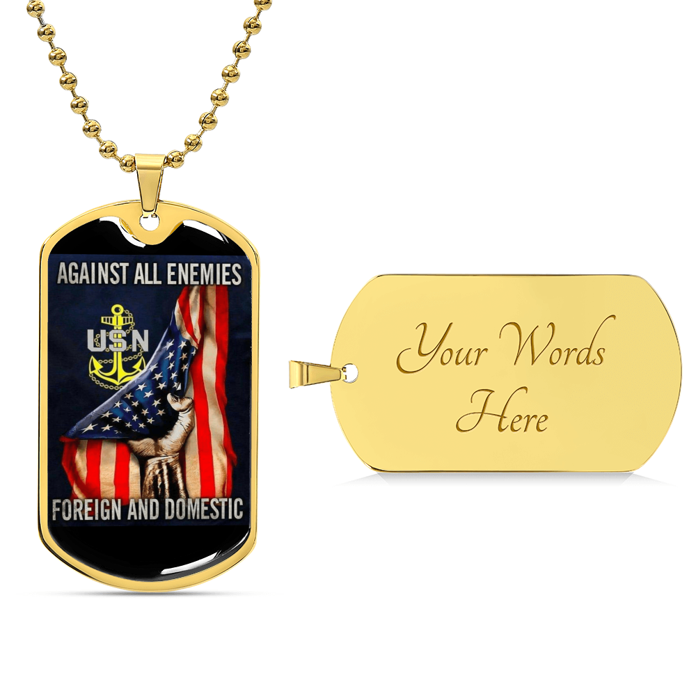 Against All Enemies Dog Tag - Army Tag Necklace, Dog Tag Necklace