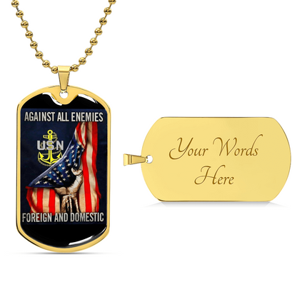 Against All Enemies Dog Tag - Army Tag Necklace, Dog Tag Necklace