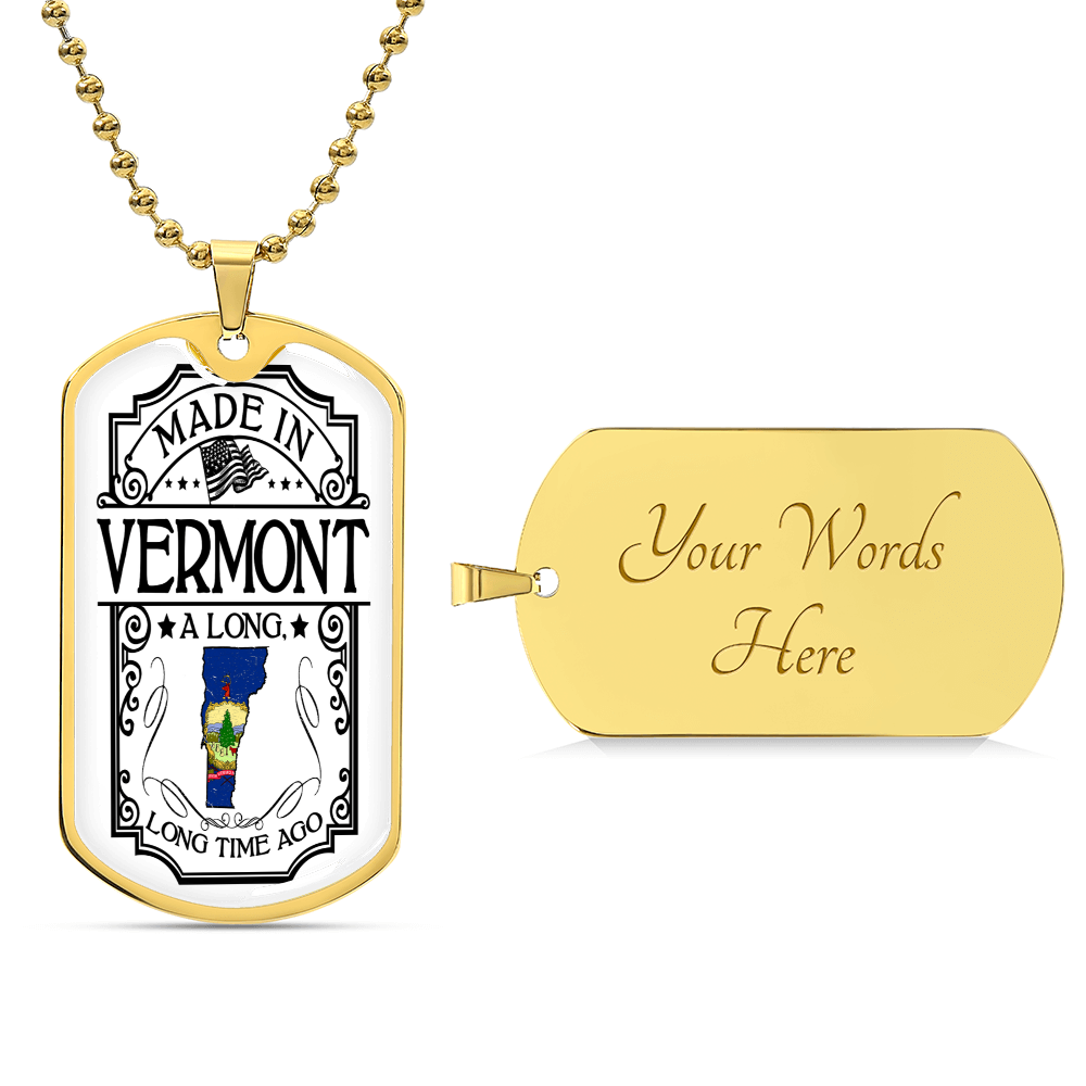 Vermont Necklace • State Necklace • Vermont State Necklace • Home State Necklace • Personalized State Necklace - Army Tag Necklace, Dog Tag Necklace