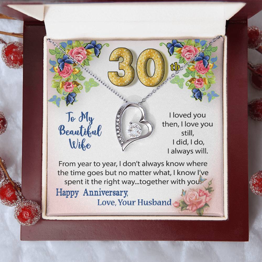 30th Anniversary Gift Heart Necklace For Wife Forever Love Necklace