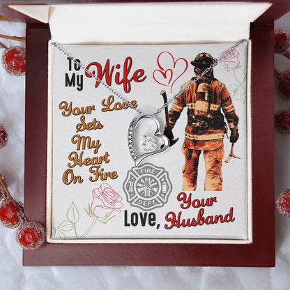 Gift For Firefighter Wife Thin Red Line Necklace For Fireman Wife To The World's Best Fire Wife Necklace Fireman Gift Set Birthday Gift Couples Forever Love Necklace