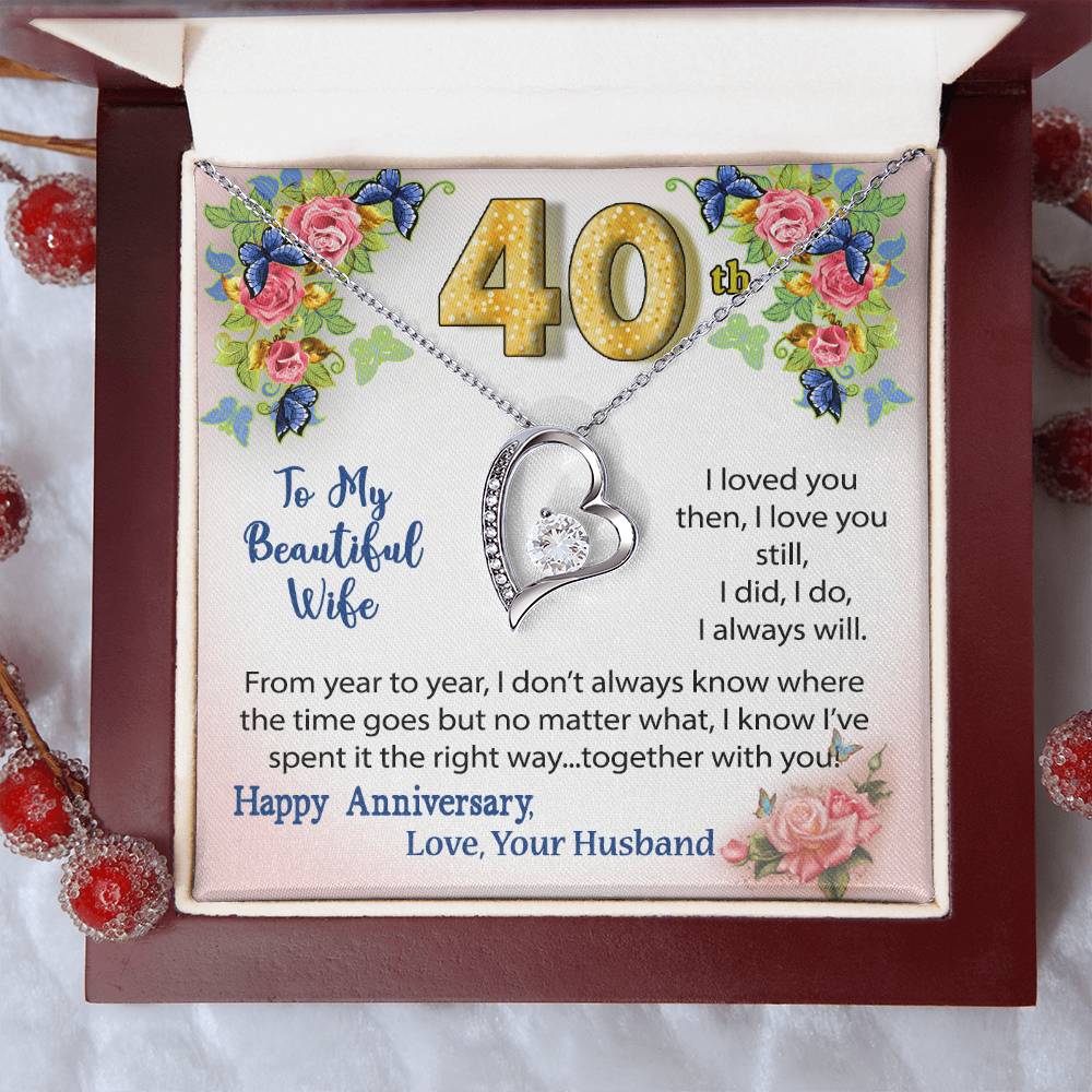 40Th Anniversary Gift For Wife Heart Necklace Forever Love Necklace