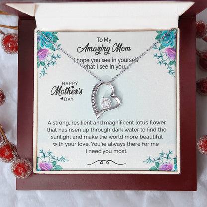 Floating Cz Heart Necklace For Mom Forever Love Necklace