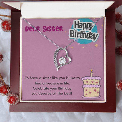 Dear Sister Happy Birthday 925 Sterling Silver Pendant 1 Forever Love Necklace
