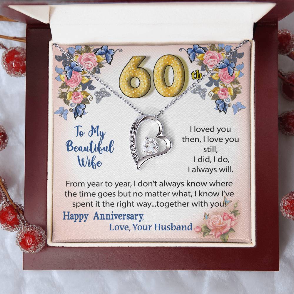 60Th Anniversary Heart Necklace Gift To Wife Forever Love Necklace