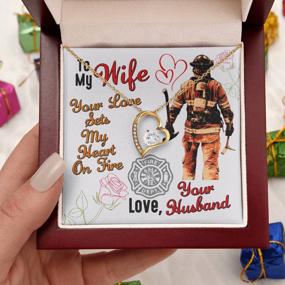 Gift For Firefighter Wife Thin Red Line Necklace For Fireman Wife To The World's Best Fire Wife Necklace Fireman Gift Set Birthday Gift Couples Forever Love Necklace