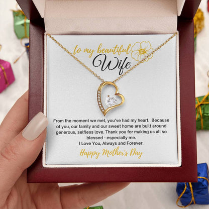 To My Wife Heart Necklace With Mother's Day Message Card 14k White Gold Finish Or 18k Yellow Gold Finish In The U.s.a.???? Forever Love Necklace