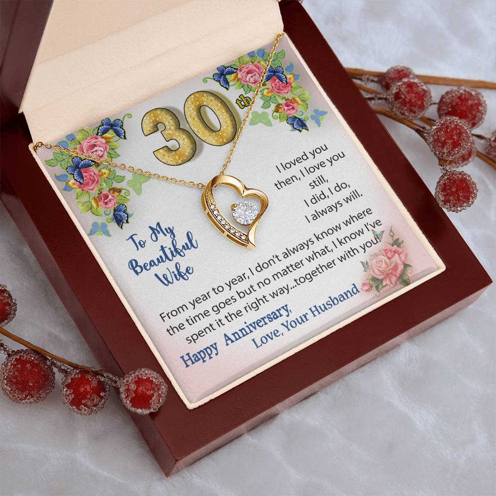 30th Anniversary Gift Heart Necklace For Wife Forever Love Necklace