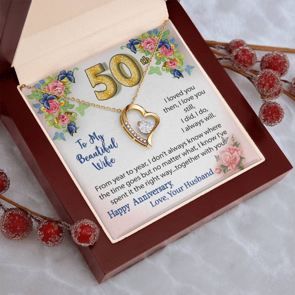 50Th Anniversary Gift Heart Necklace For Wife Forever Love Necklace