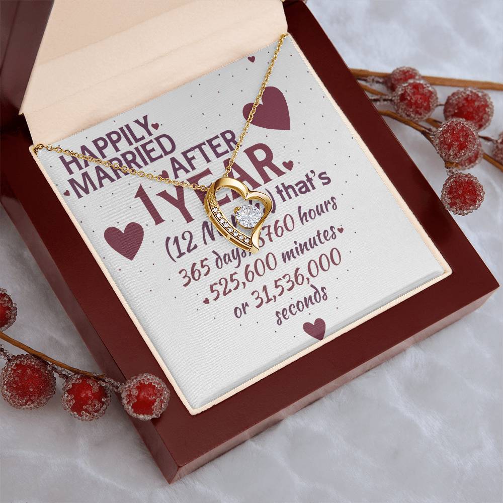 1 Year Anniversary Married Hanging Heart Sign Keepsake Forever Love Necklace