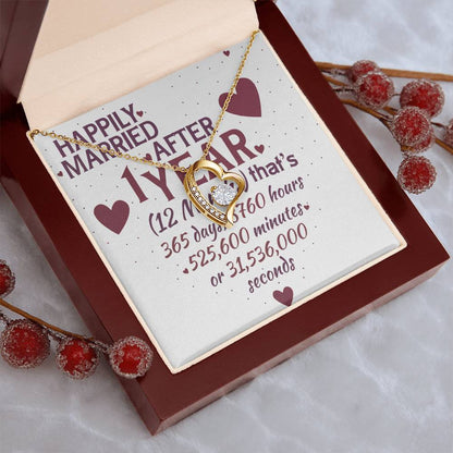 1 Year Anniversary Married Hanging Heart Sign Keepsake Forever Love Necklace