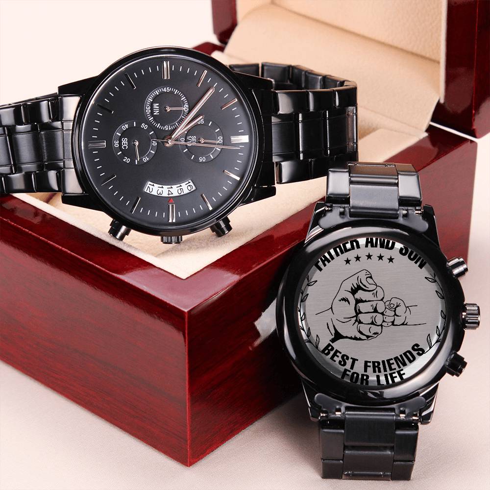 Father And Son - Black Chronograph Watch Engraving Chronograph Watch