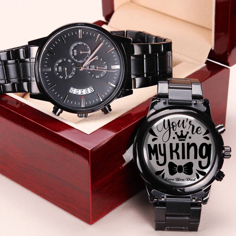 You Are My King Engraved Design Black Chronograph Watch ? Engraving Chronograph Watch