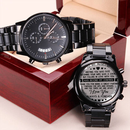 Engraved Black Chronograph Watch Watch Gifts For Husband Anniversary Birthday Christmas Gift Wedding Gifts Engraving Chronograph Watch