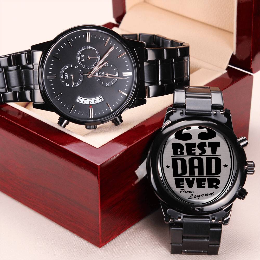 Best Dad Ever Pure Legend Customized Black Chronograph Watch For Special Men Engraving Chronograph Watch