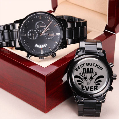 Best Buckin Dad Everengraved Design Black Chronograph Watch Gift For Dad. Engraving Chronograph Watch