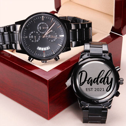 Daddy Est 2021 Black Chronograph Watch Engraving Chronograph Watch