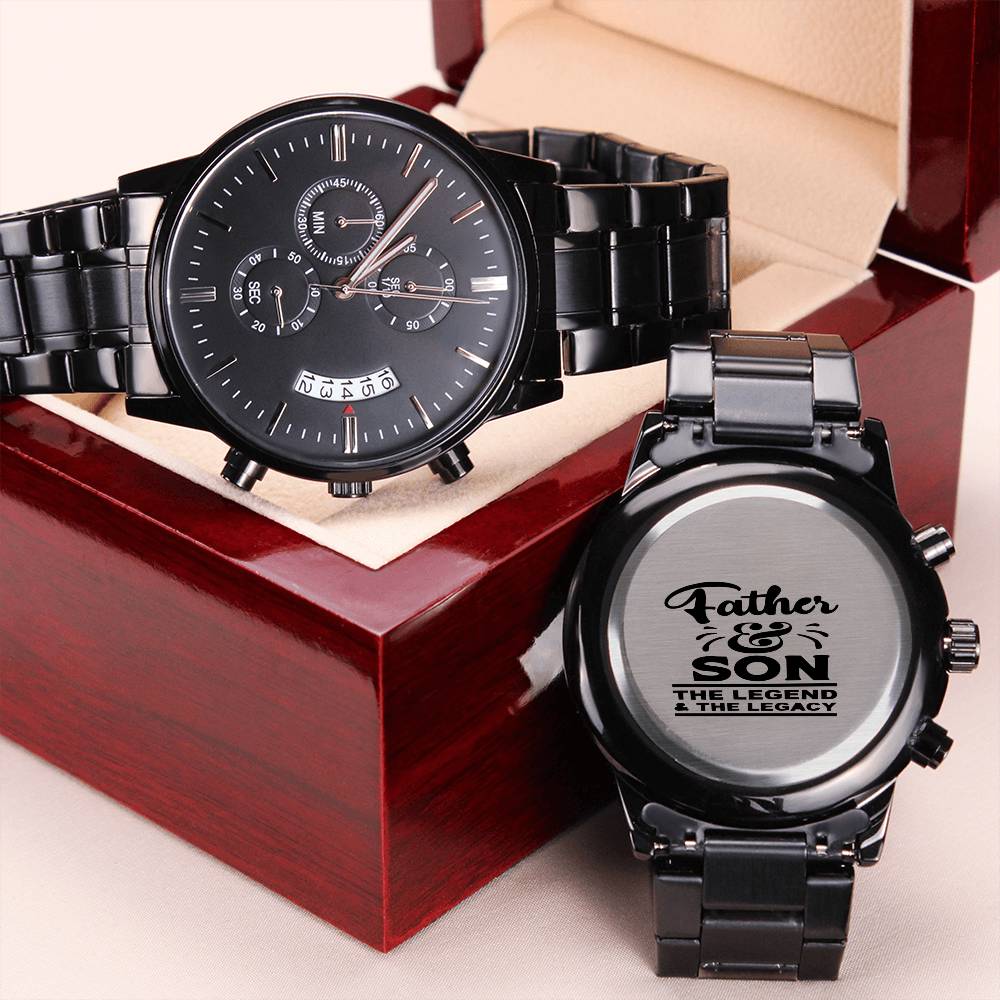 Father & Son Black Chronograph Watch Engraving Chronograph Watch