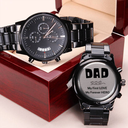 Engraved Luxury Watch Gift - Dad My Forever Hero Engraving Chronograph Watch