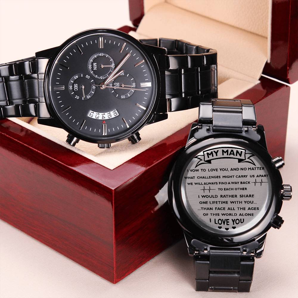 Black Chronograph Watch With Engrave Message For Your Man... 1 Engraving Chronograph Watch